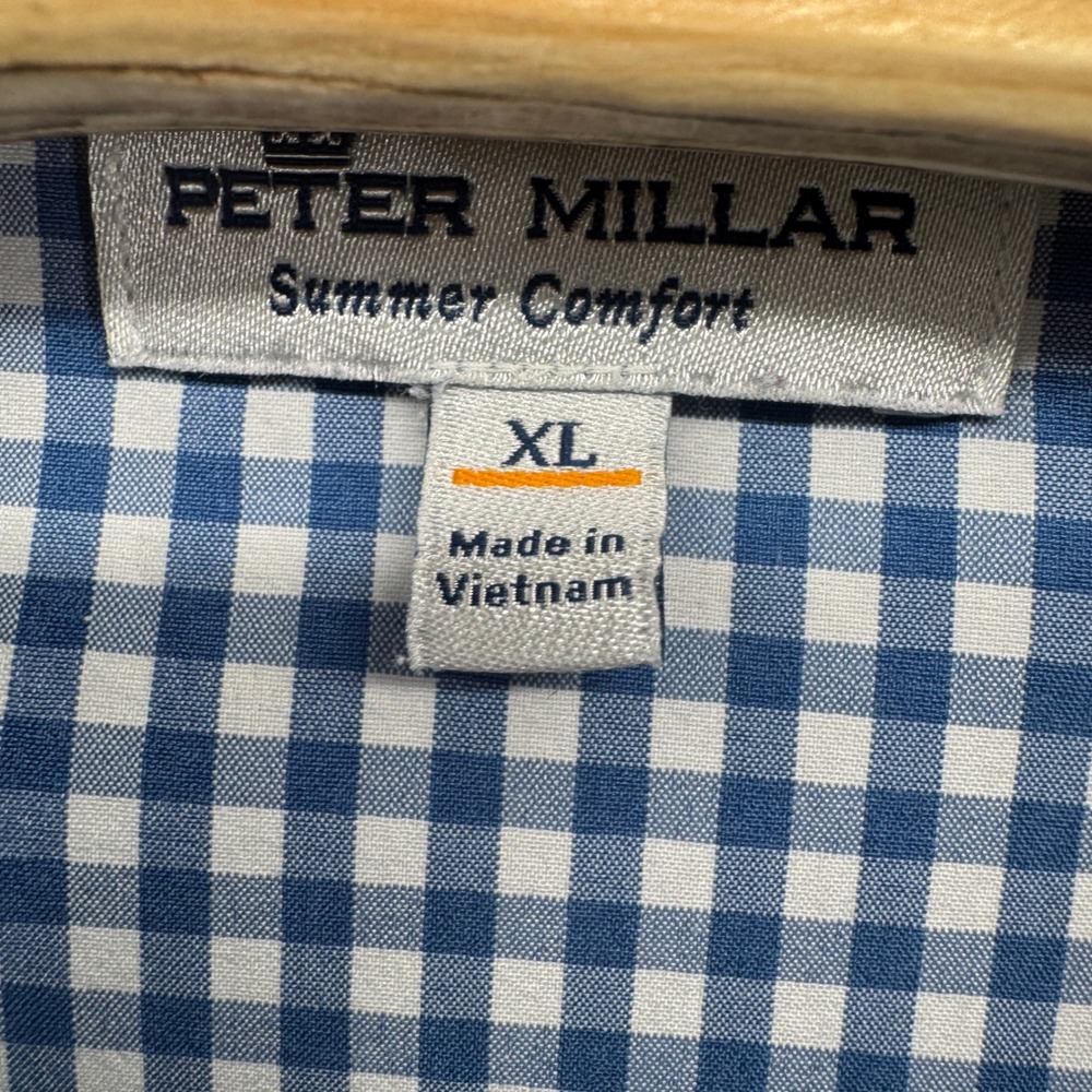 Peter Millar Summer Comfort Shirt Mens XL Blue Gingham PGA Tour Performance - Picture 6 of 10